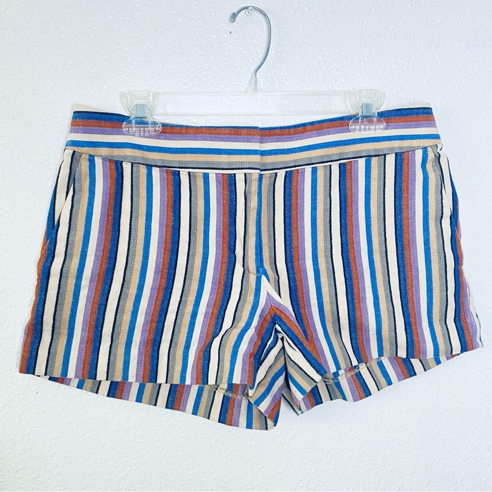 🍓 LOFT The Riviera Short Rainbow Striped Linen Blend Boho Shorts Size 6